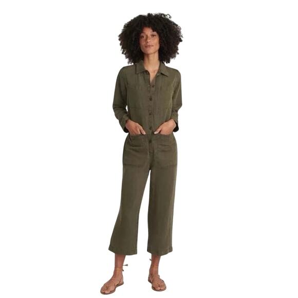 Marine Layer Charlie Utility Jumpsuit Faded Olive Size Large Linen Lightweight